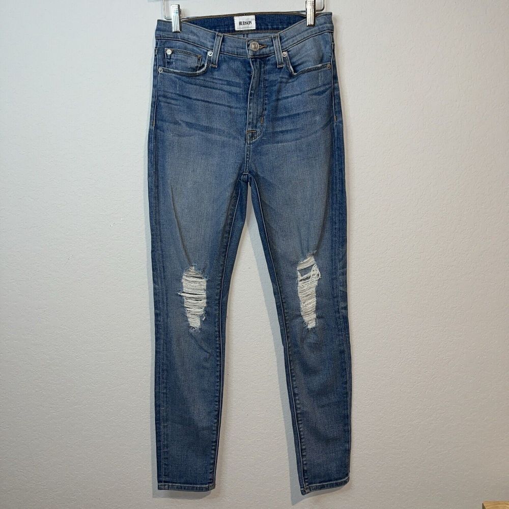 HUDSON sz 27 woman’s High rise Skinny Jeans Distressed Medium Wash
